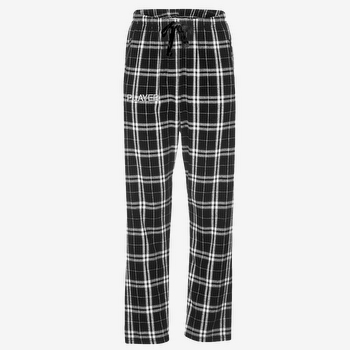 Black and white plaid flannel lounge pants.