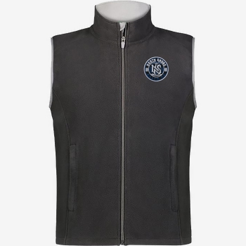 Black full-zip fleece vest with the North Shore Elite FC crest.