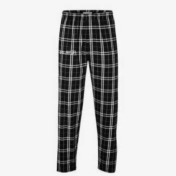 Black and white plaid flannel pants with player name.